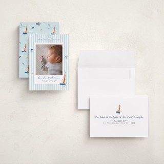 This is a maritime petite birth announcements with standard by Corinne Malesic called little sail boat printing on signature in petite