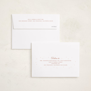 This is a peach petite birth announcements with standard by Ellen Schlegelmilch called tiny polka dots printing on signature in petite