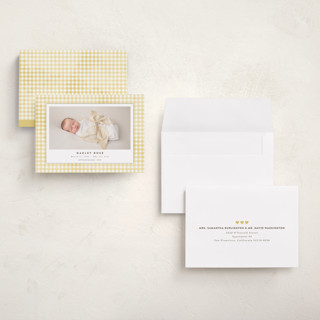 This is a marigold petite birth announcements with standard by Jessie Steury called gingham printing on recycled smooth signature in petite
