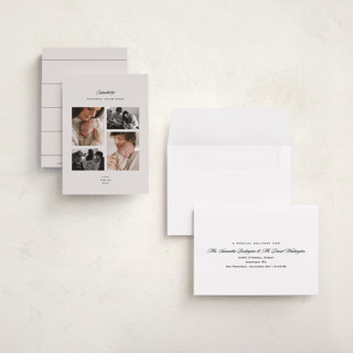This is a parchment petite birth announcements with standard by Lea Delaveris called story printing on signature in petite