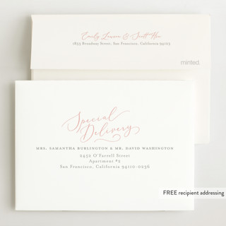 This is a blush petite birth announcements with standard by Sarah Brown called namely printing on recycled smooth signature in petite