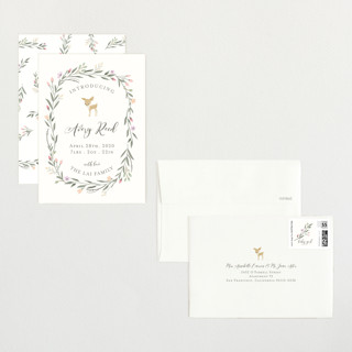 This is a ivory petite birth announcements with standard by Susan Moyal called little deer printing on signature in petite