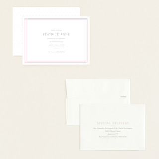 This is a ballet slipper petite birth announcements with standard by Megan Davis called frolic printing on signature in petite