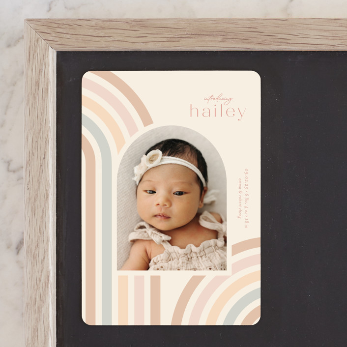 "Mod Rainbow Arch" - Modern Birth Announcement Magnets in Taupe by Ashley Iwafuchi.