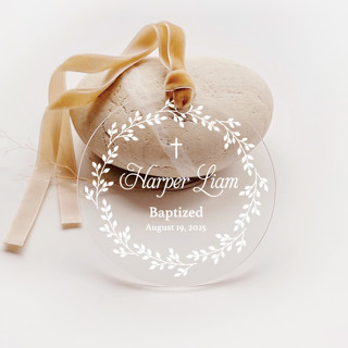 This is a white nursery decor by Iveta Abolina called personalized acrylic baby baptism first holy communion christening or dedication keepsake, set of 1 in standard