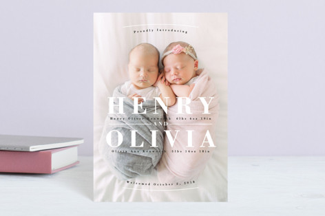 duo birth announcement postcards by rebecca durfli minted announcement postcards
