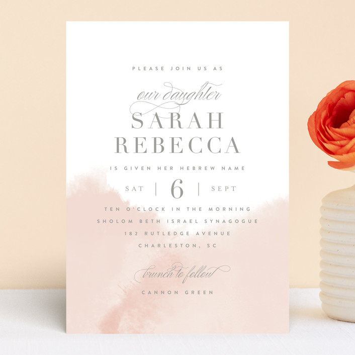 "Whisper" - Bris And Baby Naming Invitations in Blush by Kristie Kern.