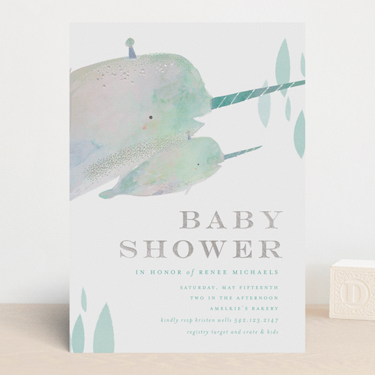 Narwal FoilPressed Baby Shower Invitations by Lori Wemple Minted