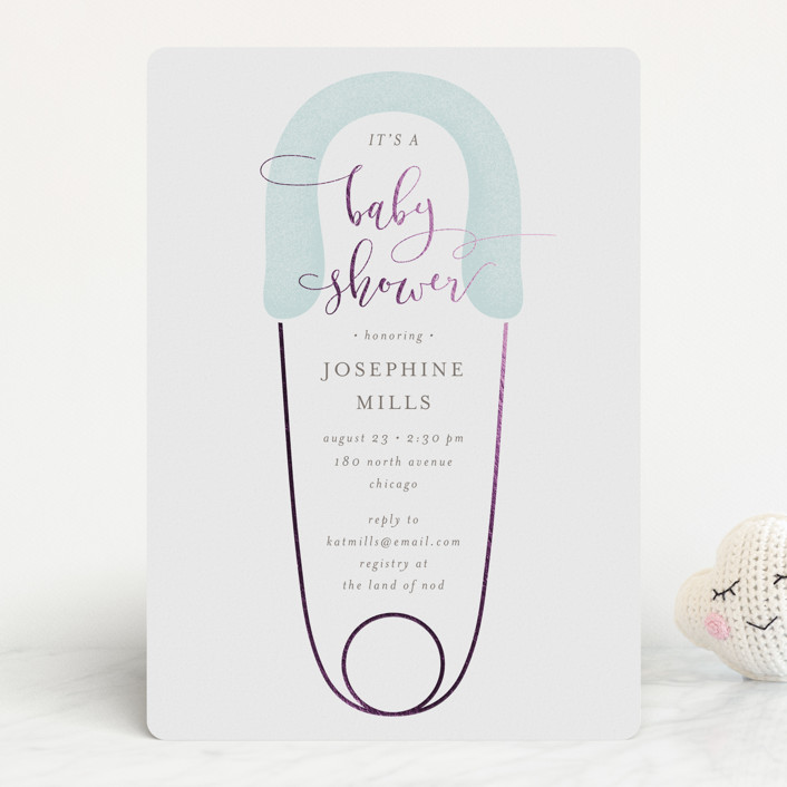 Diaper Pin Foil-Pressed Baby Shower Invitations by Lehan Veenker | Minted