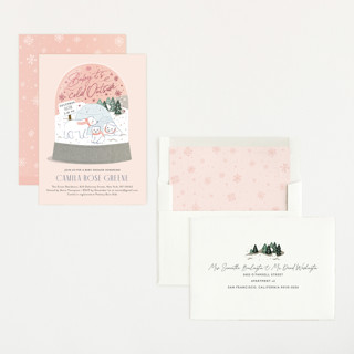This is a blush foil stamped baby shower invitations with foil pressed by Jennifer Lew called winter bears printing on signature in standard