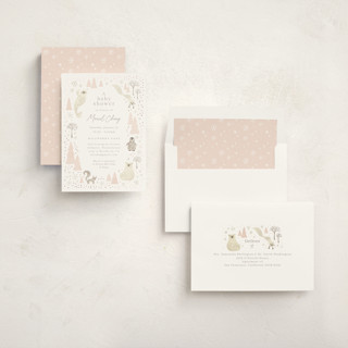 This is a blush foil stamped baby shower invitations with foil pressed by Jennifer Wick called arctic friends printing on signature in standard