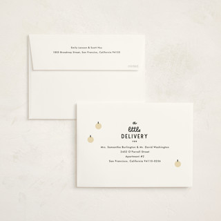 This is a noir foil stamped baby shower invitations with foil pressed by Baumbirdy called a little pumpkin printing on signature in standard