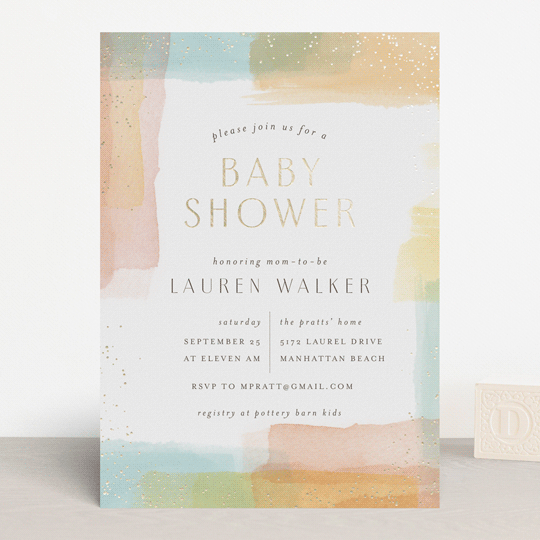 Painted Strokes FoilPressed Baby Shower Invitations by Shirley Lin