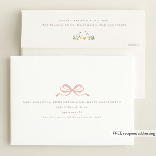This is a blush foil stamped baby shower invitations with foil pressed by Everett Paper Goods called storybook geese printing on signature in standard