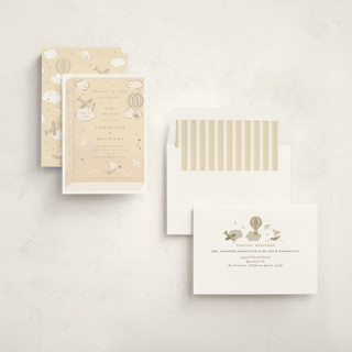 This is a banana foil stamped baby shower invitations with foil pressed by Jennifer Holbrook called our journey printing on signature in standard
