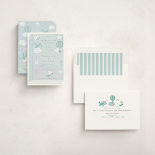 This is a sky foil stamped baby shower invitations with foil pressed by Jennifer Holbrook called our journey printing on signature in standard