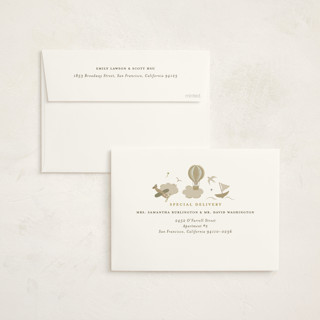 This is a banana foil stamped baby shower invitations with foil pressed by Jennifer Holbrook called our journey printing on signature in standard