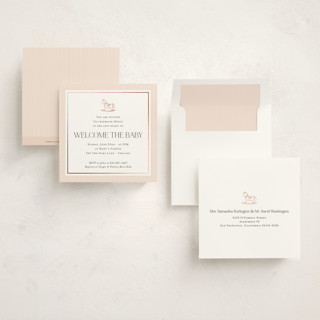 This is a ballet shoes foil stamped baby shower invitations with foil pressed by Lucrecia Caporale called sweet stripes printing on signature in standard