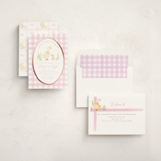 This is a rose foil stamped baby shower invitations with foil pressed by Creo Study called vintage goose printing on signature in standard
