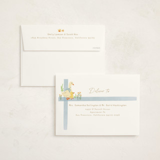 This is a sky foil stamped baby shower invitations with foil pressed by Creo Study called vintage goose printing on signature in standard