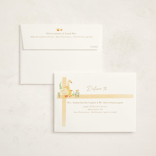 This is a buttercup foil stamped baby shower invitations with foil pressed by Creo Study called vintage goose printing on signature in standard