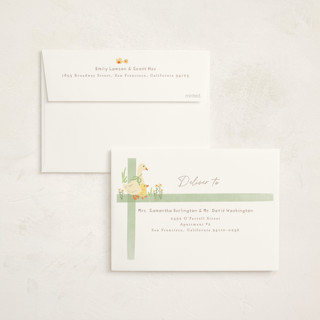 This is a garden foil stamped baby shower invitations with foil pressed by Creo Study called vintage goose printing on signature in standard