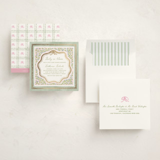 This is a garden glory foil stamped baby shower invitations with foil pressed by Creo Study called baby in bloom printing on signature in standard