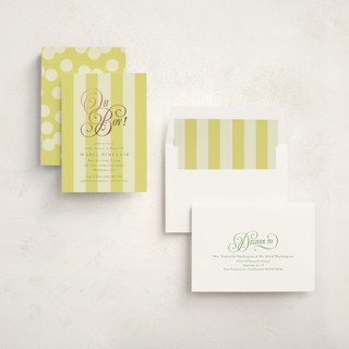 This is a limoncello foil stamped baby shower invitations with foil pressed by Laura Hankins called oh boy! printing on signature in standard