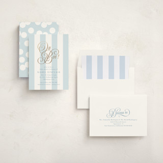This is a bluebonnet foil stamped baby shower invitations with foil pressed by Laura Hankins called oh boy! printing on signature in standard