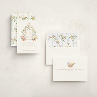 This is a strawberry foil stamped baby shower invitations with foil pressed by Jennifer Wick called petite greenhouse printing on signature in standard