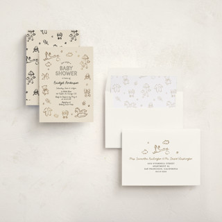 This is a onyx foil stamped baby shower invitations with foil pressed by Cass Loh called bundle of joy sketches printing on signature in standard
