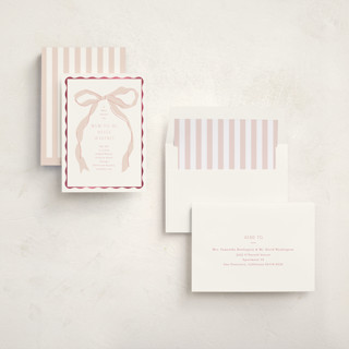 This is a blush foil stamped baby shower invitations with foil pressed by Baumbirdy called fframed bow printing on signature in standard