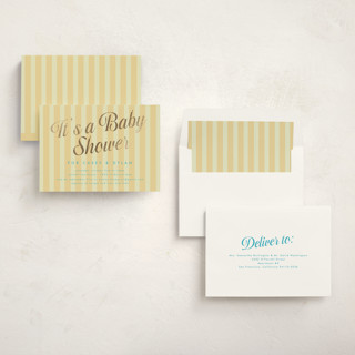 This is a lemonade foil stamped baby shower invitations with foil pressed by Morgan Kendall called soda shoppe printing on signature in standard