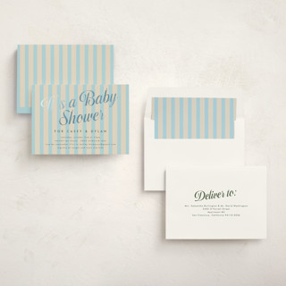 This is a cream soda foil stamped baby shower invitations with foil pressed by Morgan Kendall called soda shoppe printing on signature in standard