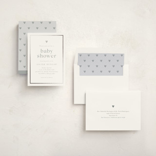 This is a cement foil stamped baby shower invitations with foil pressed by Stacey Meacham called heartbeat printing on signature in standard