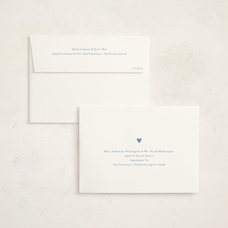 This is a provincial blue foil stamped baby shower invitations with foil pressed by Stacey Meacham called heartbeat printing on signature in standard