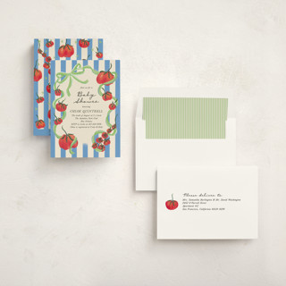 This is a lime foil stamped baby shower invitations with foil pressed by Jackie Crawford called petit pomodoro printing on signature in standard