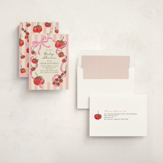 This is a sherbert foil stamped baby shower invitations with foil pressed by Jackie Crawford called petit pomodoro printing on signature in standard