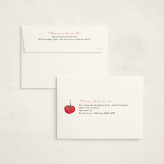 This is a sherbert foil stamped baby shower invitations with foil pressed by Jackie Crawford called petit pomodoro printing on signature in standard