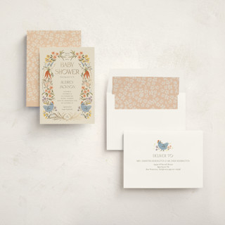 This is a creamery foil stamped baby shower invitations with foil pressed by Vera Lim called whimsical frame printing on signature in standard