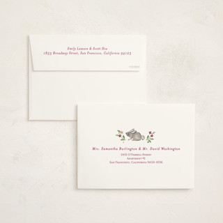 This is a mulberry foil stamped baby shower invitations with foil pressed by Sarah Knight called trellis printing on signature in standard