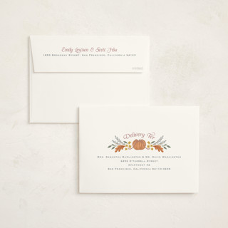 This is a orchid foil stamped baby shower invitations with foil pressed by Laura Hankins called pumpkins + bows printing on signature in standard