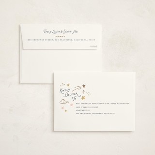 This is a celestial foil stamped baby shower invitations with foil pressed by Leah Bisch called stellar printing on signature in standard