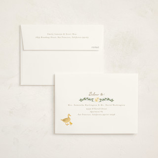 This is a moss foil stamped baby shower invitations with foil pressed by frau brandt called cottage life printing on signature in standard