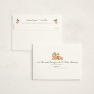 This is a ivory foil stamped baby shower invitations with foil pressed by Becky Nimoy called autumn harvest printing on signature in standard