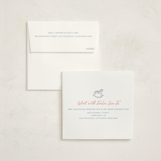 This is a powder foil stamped baby shower invitations with foil pressed by Vera Lim called vintage horse printing on signature in standard