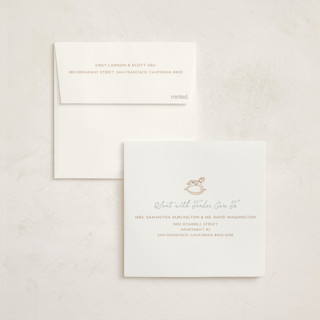 This is a ballet foil stamped baby shower invitations with foil pressed by Vera Lim called vintage horse printing on signature in standard