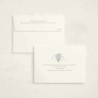 This is a sail foil stamped baby shower invitations with foil pressed by Teju Reval called hot air balloons printing on signature in standard