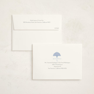 This is a sky foil stamped baby shower invitations with foil pressed by Angela Thompson called plaid brolly printing on signature in standard