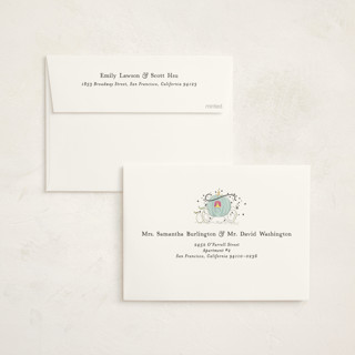 This is a peach foil stamped baby shower invitations with foil pressed by Becky Nimoy called disney's cinderella pumpkin patch printing on signature in standard